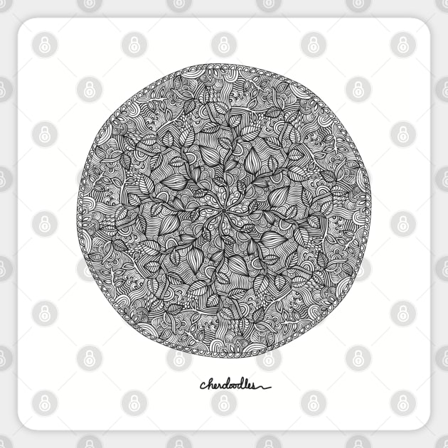 Garden Mandala - Intricate Black and White Digital Illustration, Vibrant and Eye-catching Design, Perfect gift idea for printing on shirts, wall art, home decor, stationary, phone cases and more. Sticker by cherdoodles